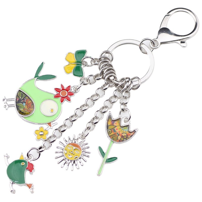 BONSNY Enamel Zinc Alloy Birds Flower Butterfly Key Chains Keyrings For Women Handbag Car Key Charms (Green) - Image 3